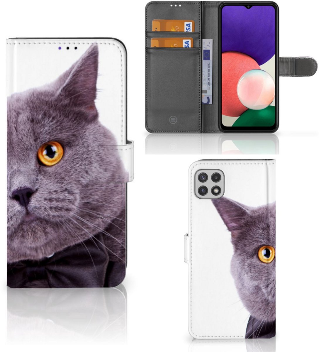 Samsung Galaxy A22 5G Telefoonhoesje met Pasjes Kat