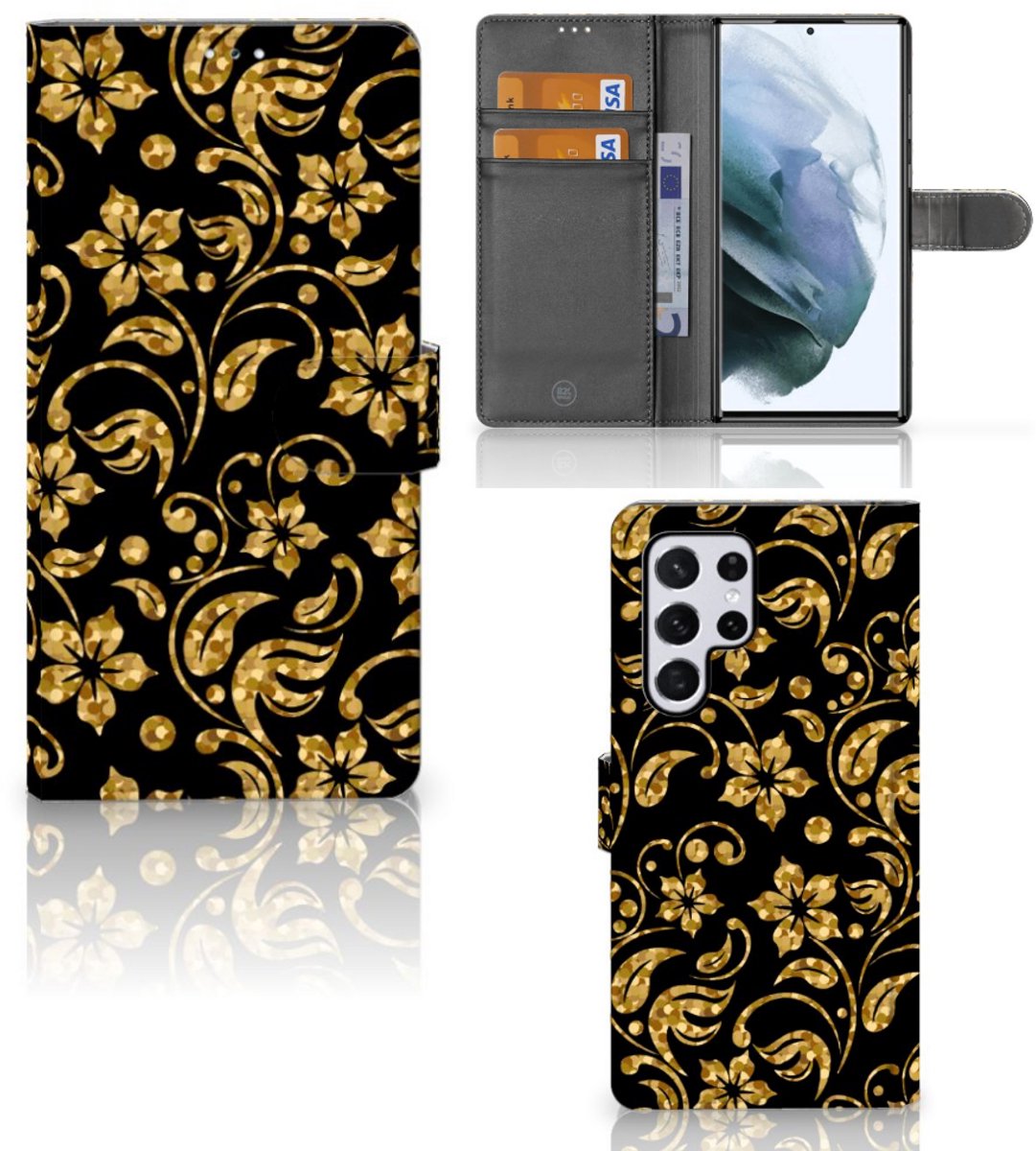 Samsung Galaxy S22 Ultra Hoesje Gouden Bloemen