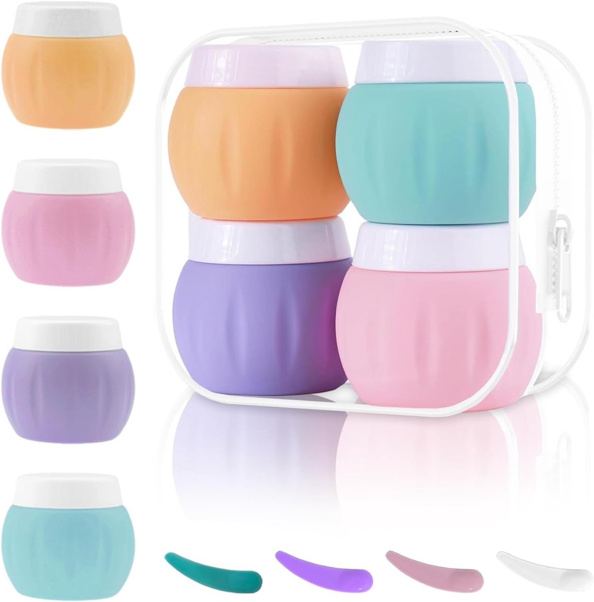 Set van 4 Silicone Crème Jars van 50 ml met Transparante Tas voor Reizen, Ideaal voor Cosmetica en Toilettas Accessoires