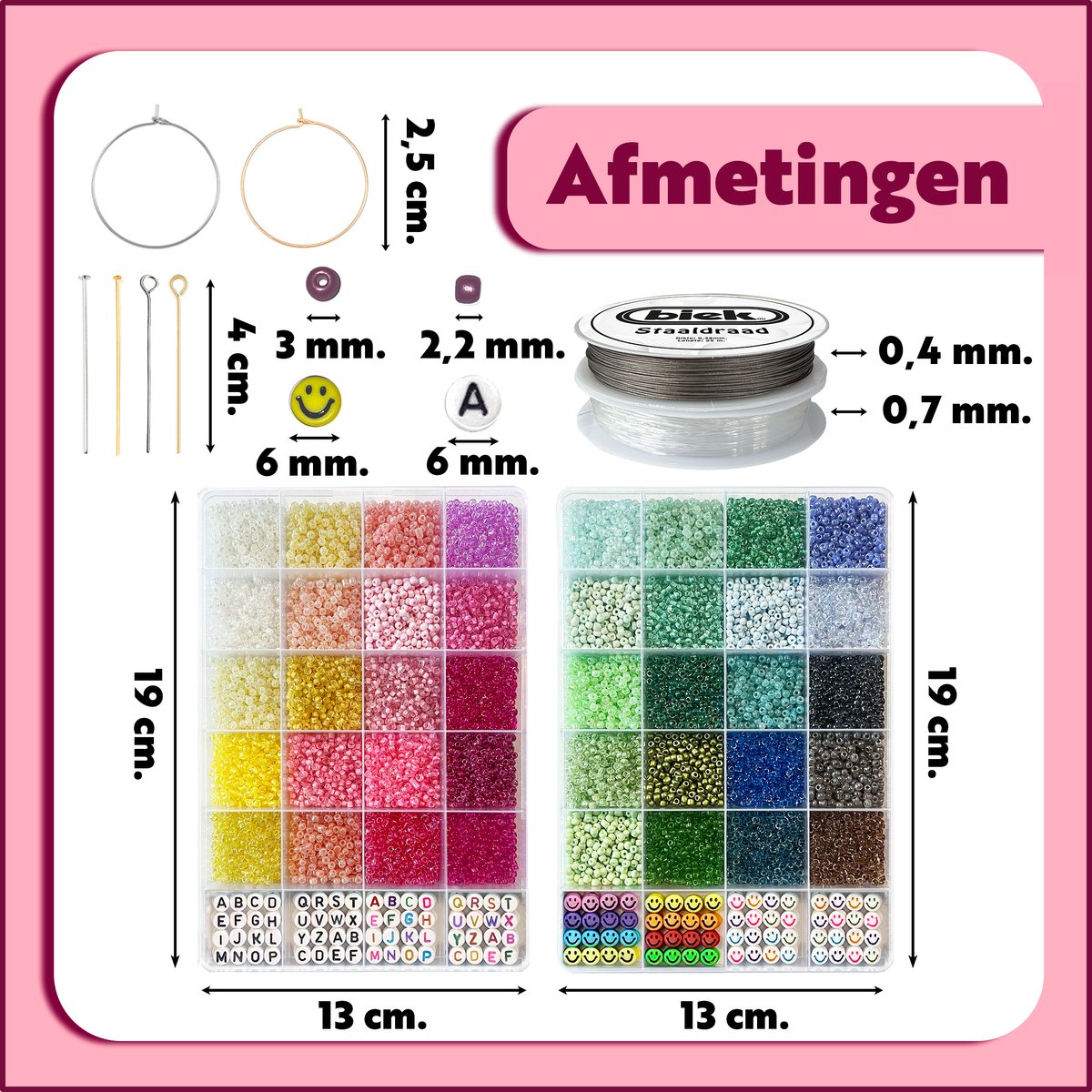 Pastel Kralenset BIEK20® - Glaskralen - Rocailles kralen - Armbandjes maken met kraaltjes - Polymeer Kralen Set - Kralendoos - Letterkralen - Kralenketting - Incl. Giftbox — afbeelding 6