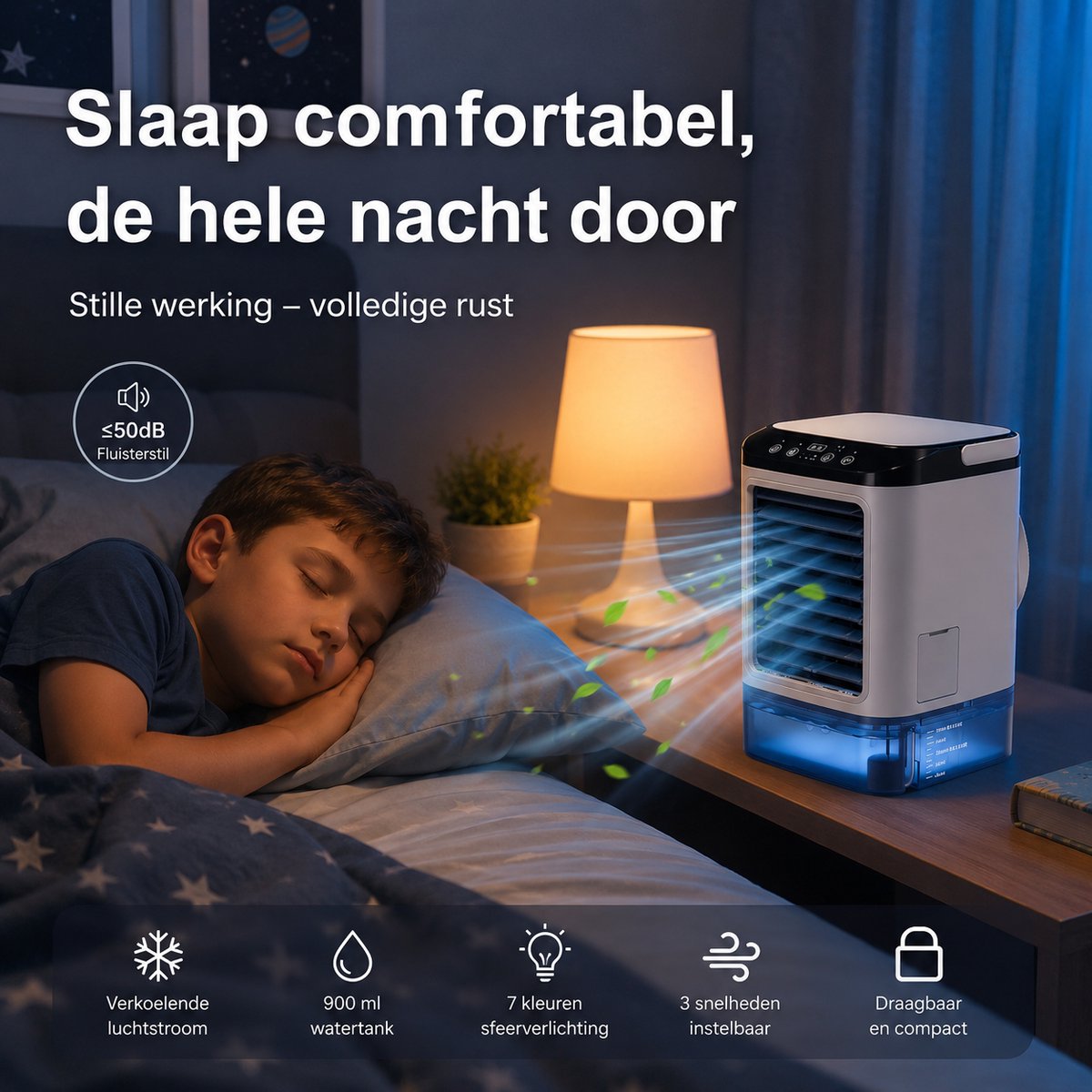 HomeGoodies - Airco - Mobiele airco - Mini airconditioning - Draagbaar - 7 Kleuren Nachtlamp - Voor Slaapkamer, Kantoor en Camper — afbeelding 9