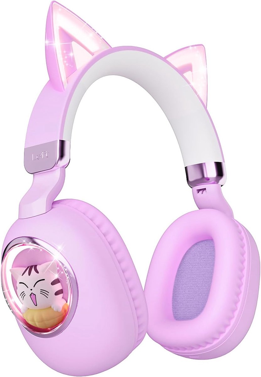 carmdering - Kinder Kopfhörer - Bluetooth Headset Voor Kids - Draadloze Over-Ear Koptelefoon - LED Katzenohr Design - 85dB Volume Limiet - Vouwbaar En Lichtgewicht - Veilig Voor School En Reizen - 1 Stuk