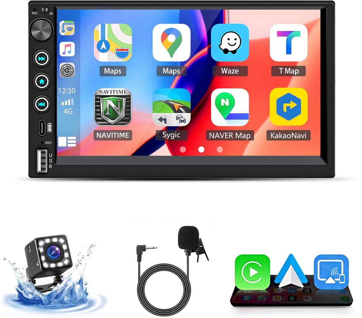 Hexinex - 2DIN Carplay Autoradio - met Draadloze Carplay Android Auto - 7 inch IPS Scherm - Achteruitrijcamera