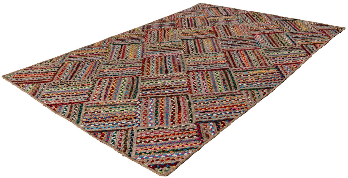 Vloerkleed Cancun 330 multicolor – 80 x 150 cm – gerecycled katoen & jute, handgeknoopt
