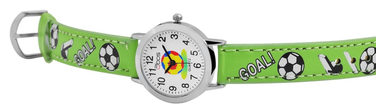 QBOS QBOS kinderhorloge Felix imitatieleren band, kwarts, jongen, cadeau-idee, voetbal