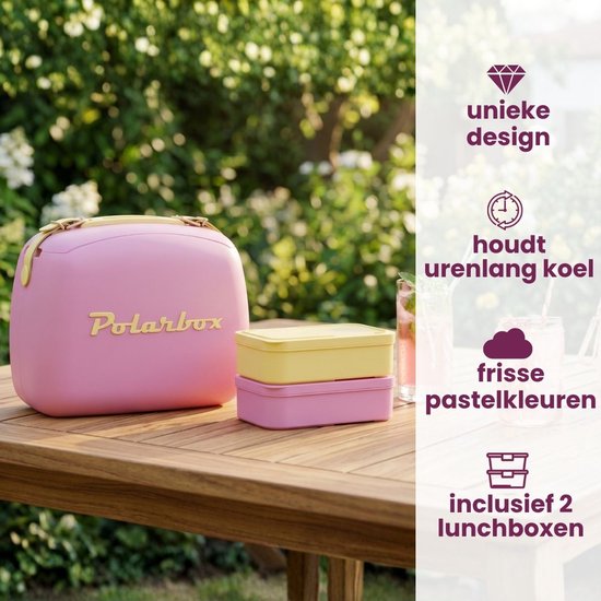 Polarbox Mini Koelbox / Coolerbag met 2 Lunchboxen - Bubblegum-Yellow - 6 Liter van Polarbox — afbeelding 4