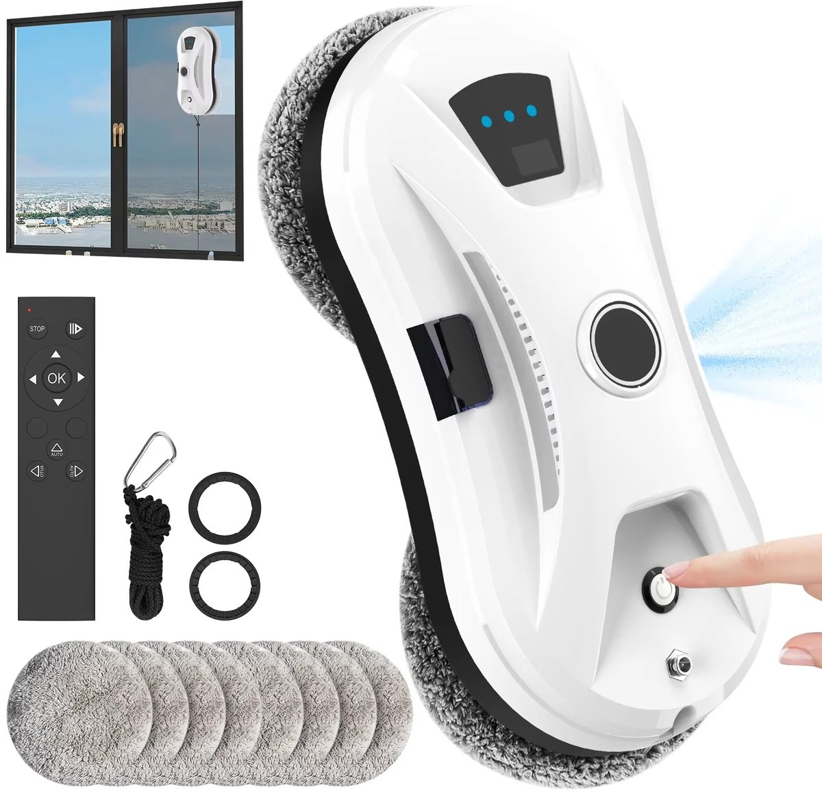 Cherrys Finds - Ramenwasser - Robot Ramenwasser - Raamrobot - Ultrasoon Raamreinigingsrobot 5600PA - Automatisch ramenreiniging met water - Intelligente automatische raamrobot - Wit