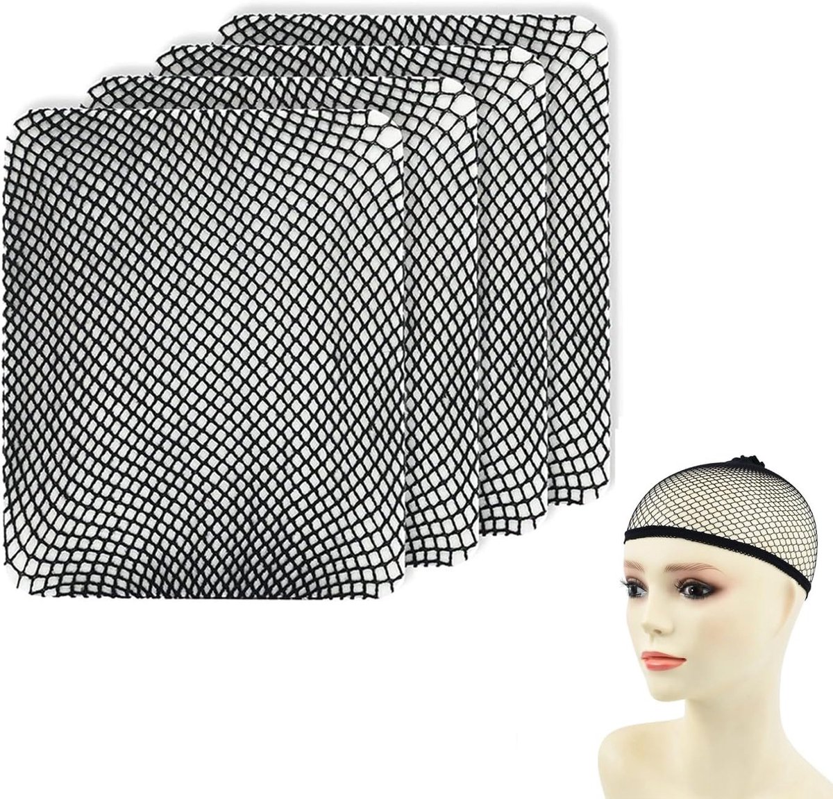 Set van 4 Ademend Mesh Haarnetten voor Perücken, Unisex Haarcaps voor Stabiliteit van Perücken, Geschikt voor Lang en Kort Haar (Zwart)