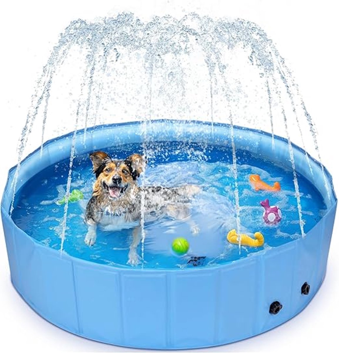 Hondenzwembad met Sproeier 120 cm - Opvouwbaar Hondenbad voor Grote Honden - 2-in-1 Hondenzwembad en Waterspeelmat - PVC - Verkoelend Speelbad - Blauw