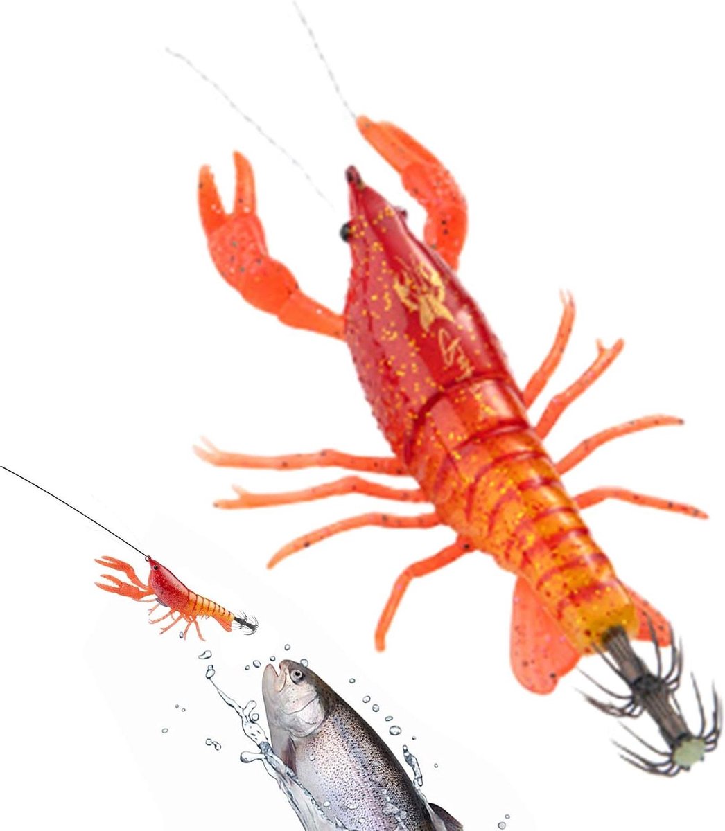 Garnalen Lokaas - Lichtgevend Kunstaas - Vissen Op Zee - Realistische Zwemactie - 12.5 cm - Oranje