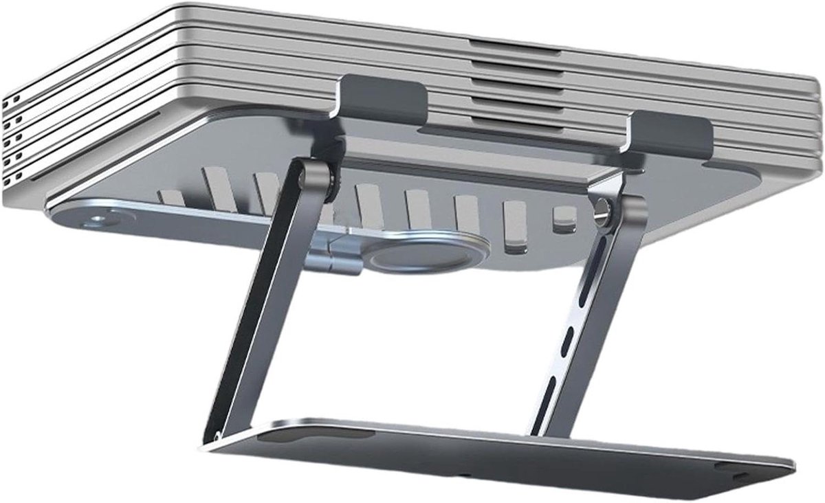 Inklapbare Laptopstandaard - Opvouwbare Houder - Ergonomisch Werken - Magnetische Telefoonhouder - 19cm Hoogte - Zilver