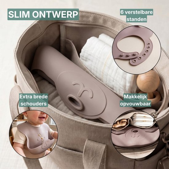 Broemba Siliconen Slabbetjes met Opvangbak - Set van 2 Stuks - Slabber voor Baby - Opvouwbare Slab - Beige / Roze van Broemba — afbeelding 4