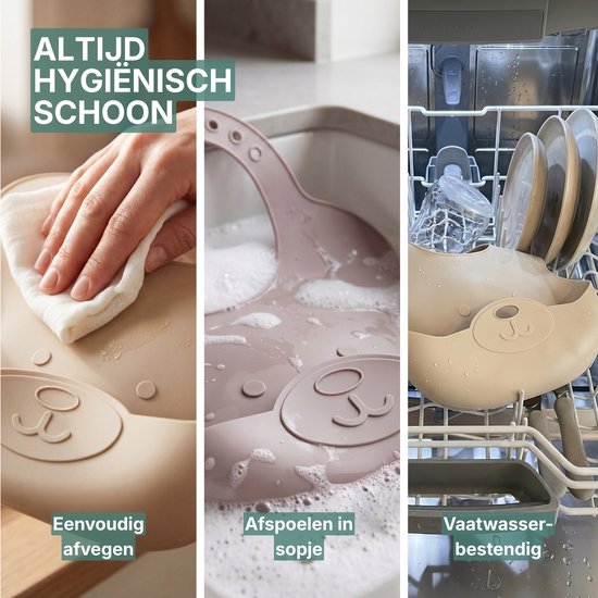 Broemba Siliconen Slabbetjes met Opvangbak - Set van 2 Stuks - Slabber voor Baby - Opvouwbare Slab - Beige / Roze van Broemba — afbeelding 3