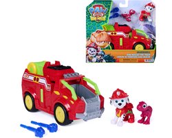 PAW Patrol - De Dino Film - Marshall Dino Rescue Firetruck met volledig ronddraaiende projectielwerper en 2 actiefiguren