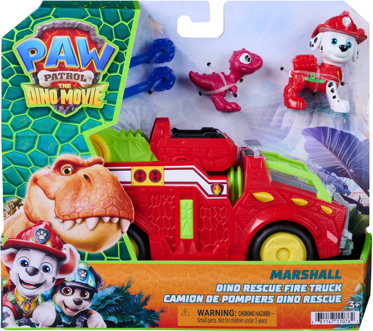 PAW Patrol - De Dino Film - Marshall Dino Rescue Firetruck - Volledig ronddraaiende projectielwerper en 2 actiefiguren — cadeau in Spellen & Speelgoed - foto 5