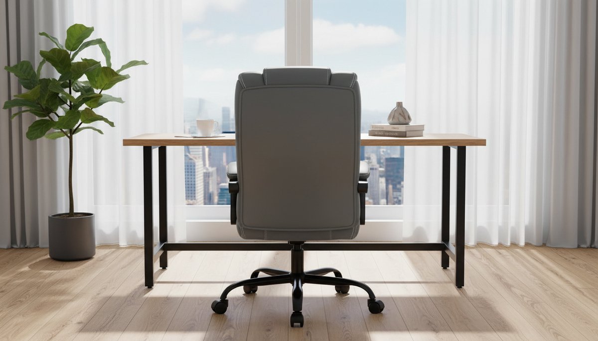 House&Garde Ergonomische Bureaustoel met Voetensteun - House&Garden Executive Comfort Pro - Hoge Rugleuning - Verstelbare Hoogte - Kantelbaar 90°-135° - PU Leren Kantoorstoel - Computerstoel - Directiestoel - Grijs