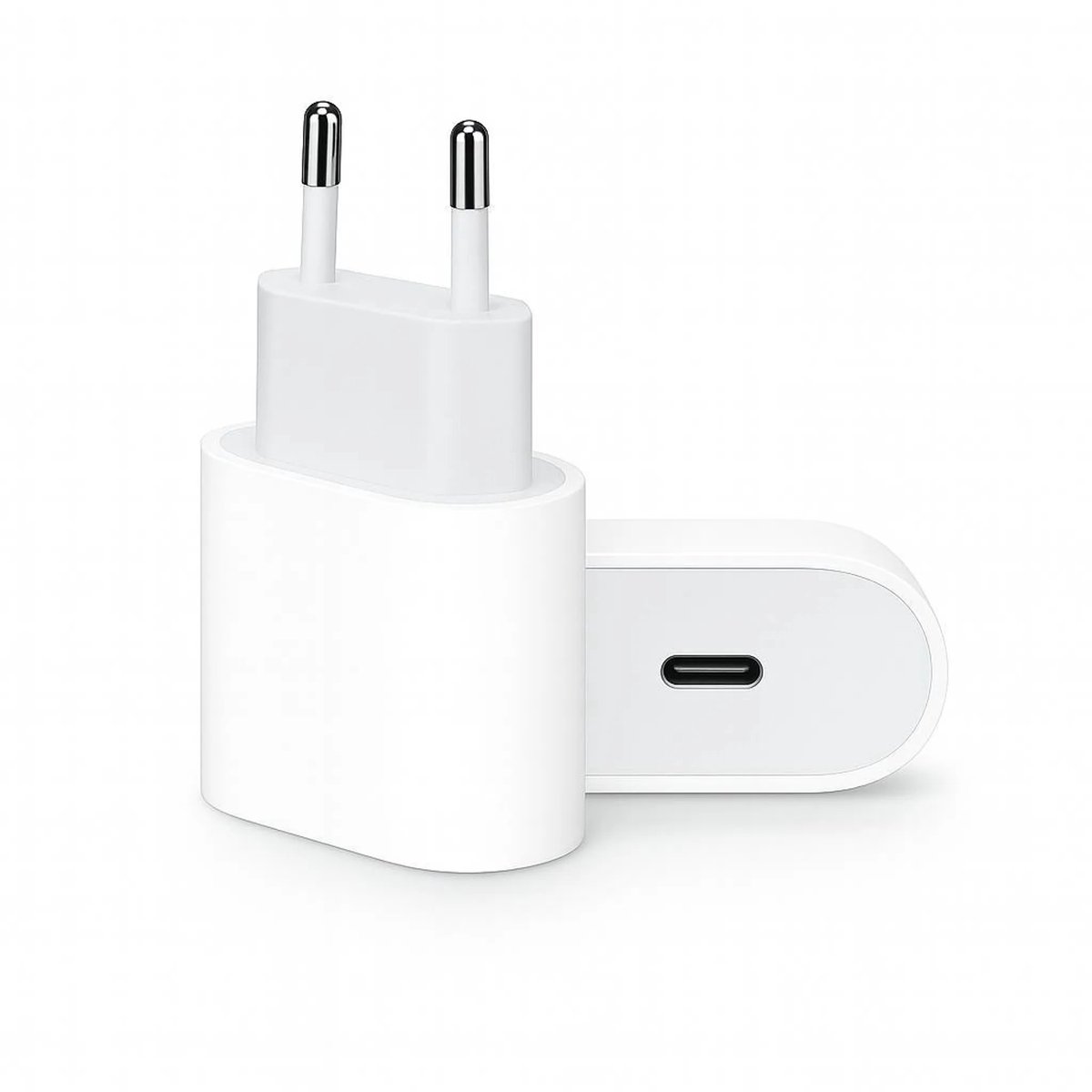 20W USB-C snelladeradapter – Voedingsadapter geschikt voor Apple iPhone, iPad, Samsung, Huawei, Google-apparaten, enz. – Compact en draagbaar, zeer veelzijdig – Wit - Set van 2