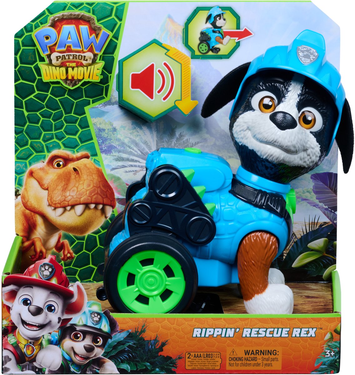 PAW Patrol - De Dino Film - Rippin Rescue Rex, terugtrek-actiefiguur van 20,3 cm met geluid en geactiveerde stunts — cadeau in Spellen & Speelgoed - foto 3