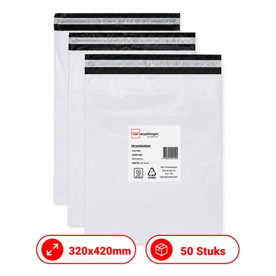 Sacs d'expédition G&F Verpakkingen - 320x420mm avec bande adhésive - 50 pièces (CoEx LDPE)