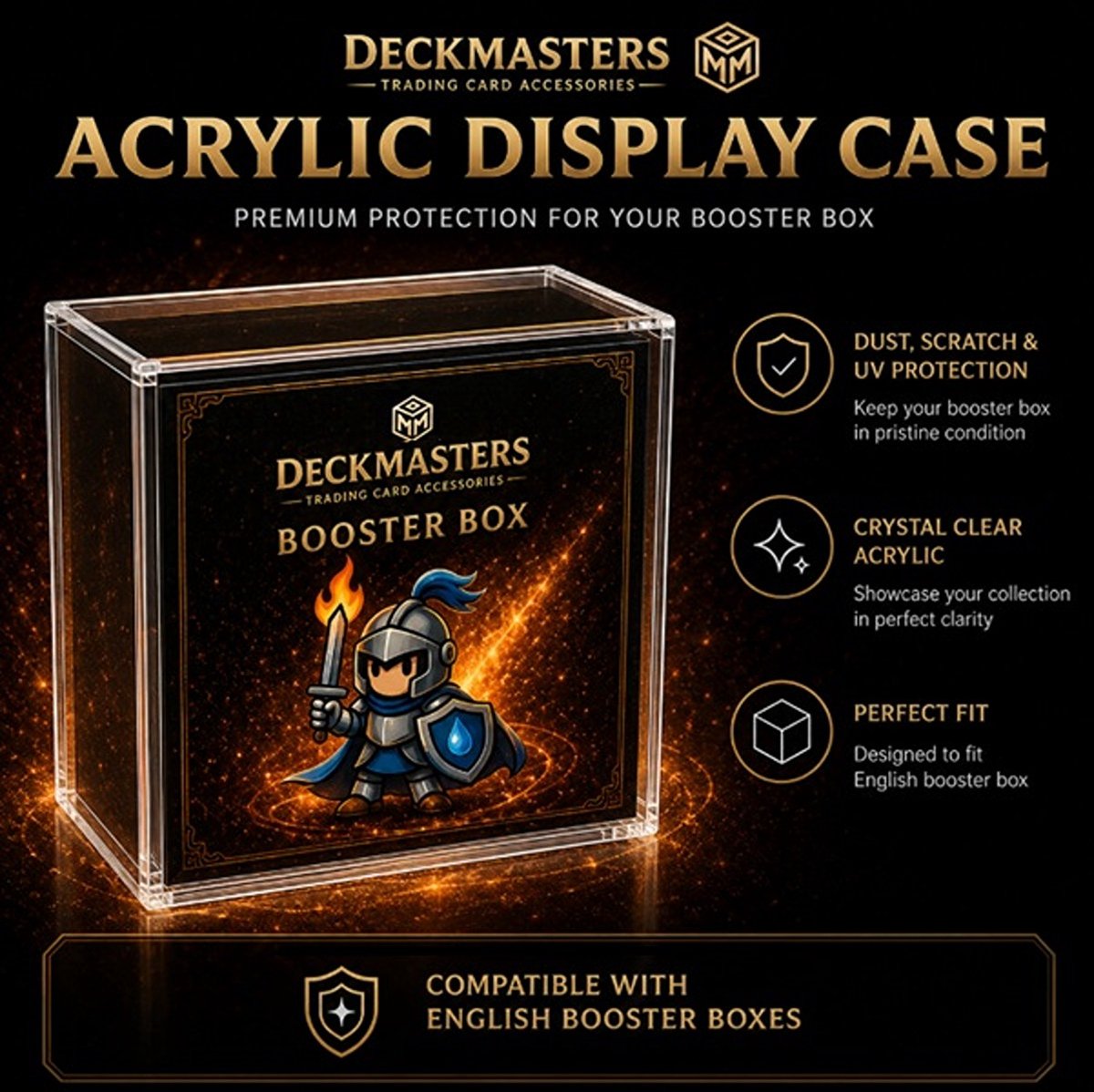 Deckmasters Booster Box Display Case – Acryl Beschermdoos geschikt voor Sealed booster box – UV & Stof Bescherming – Geschikt voor Standaard Engelse Booster Box – Magnetische sluiting