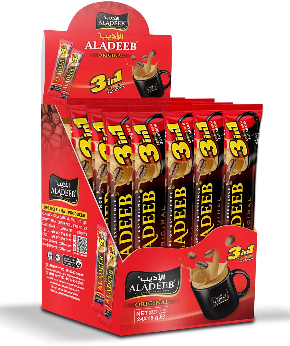 Aladeeb Premium - 3 in 1 Original Instant Coffee Voordeelverpakking - 24 x 18 gr (432 gr)