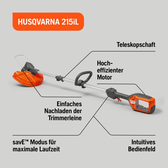 Husqvarna 215iL Accu Trimmer - 36V Borstelloze Motor, 31cm Snijbreedte, Telescoopschacht, Tap'n Go (Zonder Accu & Lader) van Husqvarna — afbeelding 2
