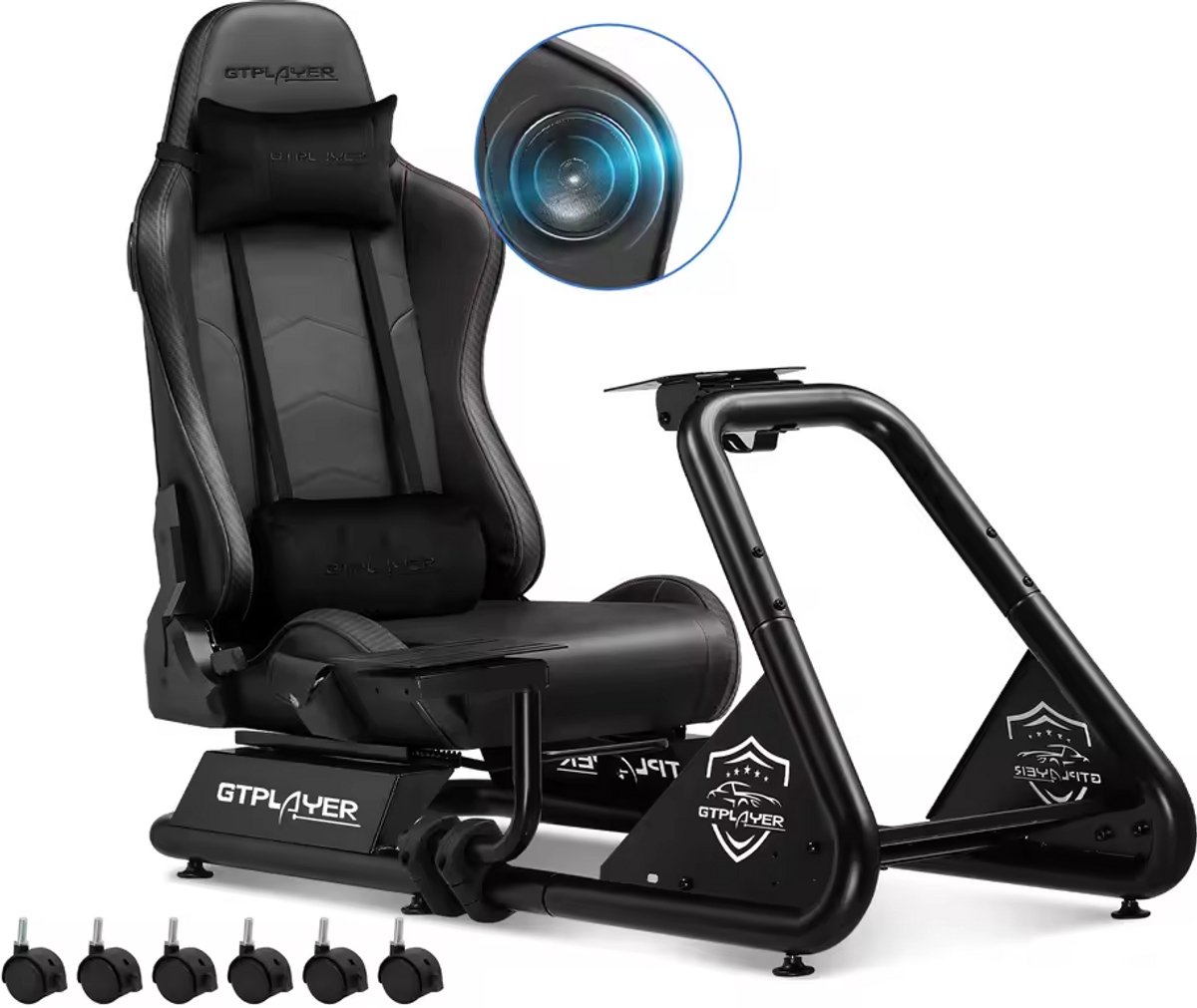 Simulator Cockpit, Sim Racing Cockpit, racing simulator steering wheel stand with speakers, steering wheel and pedal board
