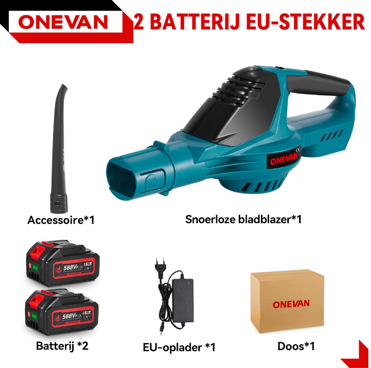 ONEVAN Accu Bladblazer 21V - 220 km/u - Elektrische bladblazer - Borstelloze - met 5 versnellingen en 2 x 3.0Ah accu's - voor tuin, bladeren, stof en sneeuw – foto 3