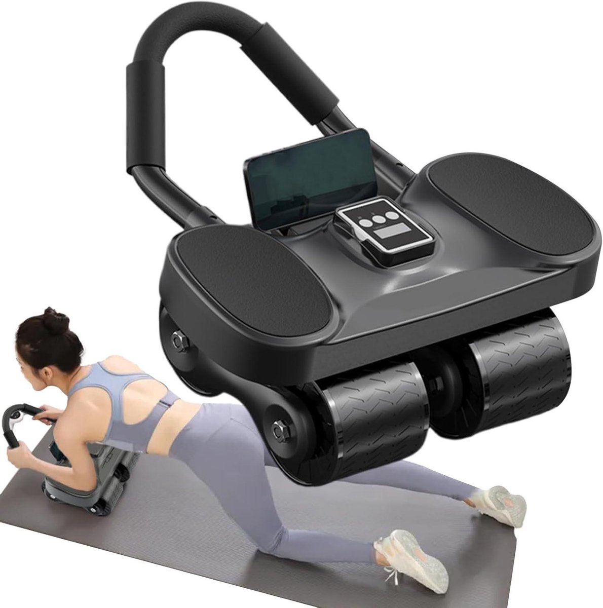 Buikspierroller - Core trainer - Thuis sporten - Automatische terugrol - 35 cm lang - Zwart