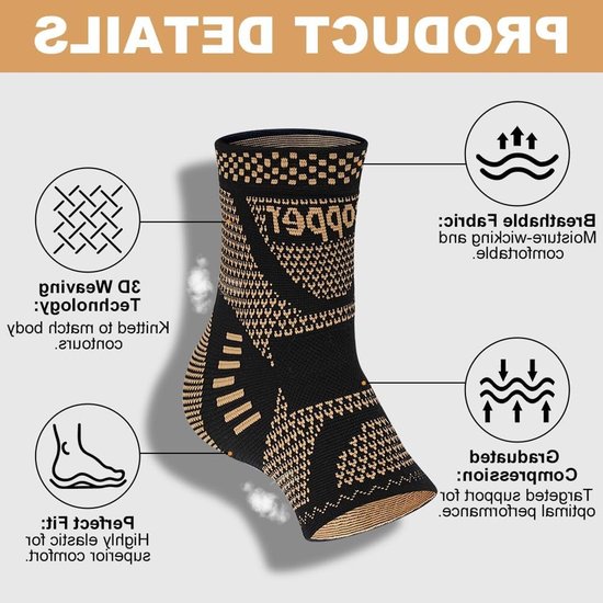 2-Pack Elastische Enkelbandages voor Sporten zoals Hardlopen, Boksen en Voetbal - Orthopedische Ondersteuning voor Mannen en Vrouwen (Zwart en Oranje, S) — afbeelding 2