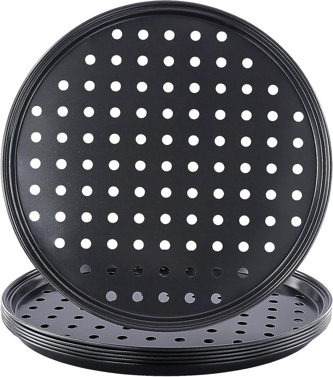 Pizza Pan Set - Pizza Bakplaat - Pizza Bakken - Met Gaten - 6 stuks 26 cm - Donkergrijs