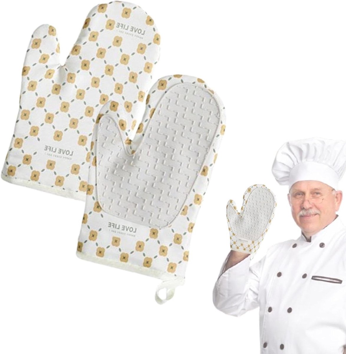 Ovenwanten Hittebestendig - Keukenhandschoenen Siliconen - Veilig Bakken - Hoge Temperatuur Bescherming - 26.5 x 18 cm - Beige