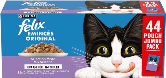 Felix Original in Gelei Mix Selectie - Kattenvoer Natvoer - Rund Kip Tonijn & Zalm - 44 x 85 g