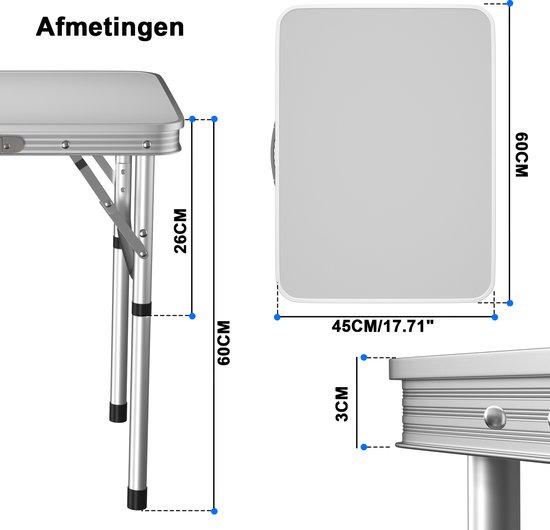 Outdoor picknicktafel - opvouwbaar - in hoogte verstelbaar - lichtgewicht - 60 x 45 x 60 cm van OutDoor — afbeelding 2