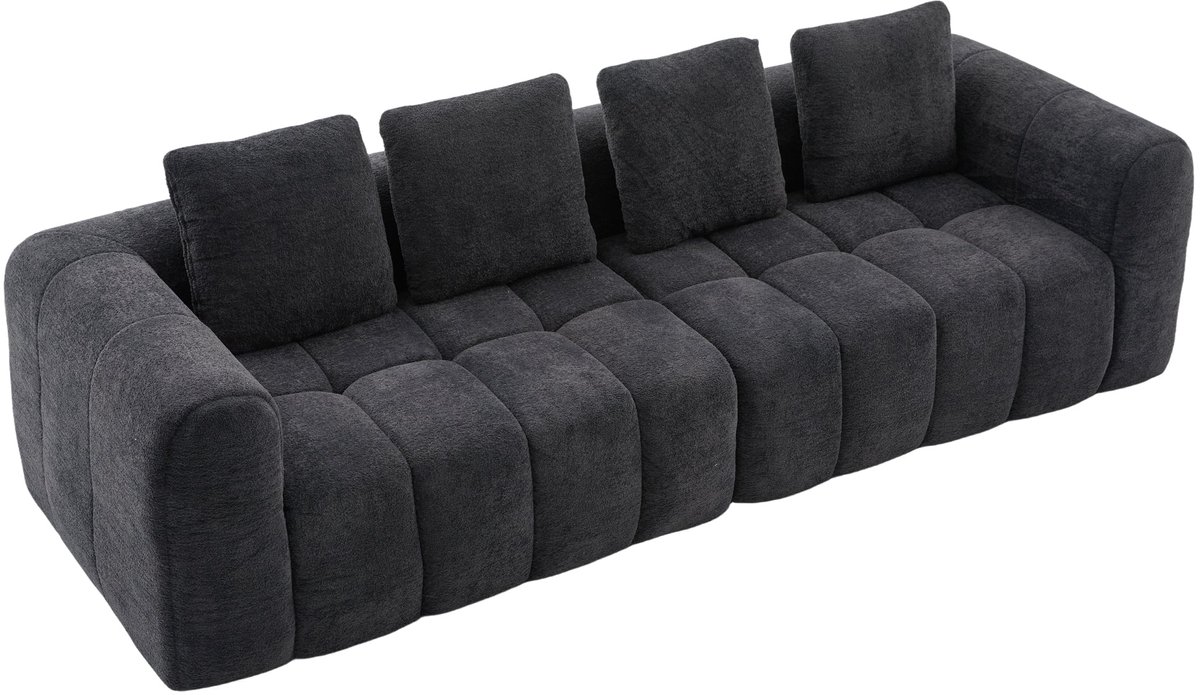 Merax Modulaire 3-Zits Bank - Donkergrijze Fluwelen Sofa 260 cm - 2-Delige Loungebank met Diepe Zitting - Hoogwaardig Schuim - Geen Montage Nodig