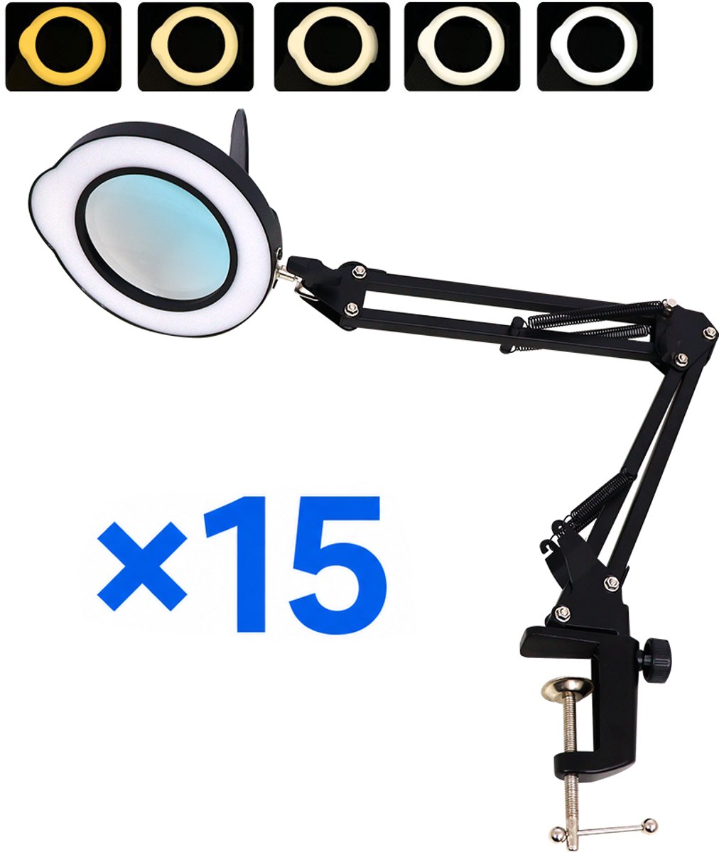 Loeplamp met LED Verlichting - 15x Vergroting - Dimbaar - USB Aansluiting - Aluminium tafelklem - 84 LED Led looplamp - Looplamp - Opvouwbare, stofbestendige loep met deksel - Tafel Loeplamp - Bureaulamp - Diamond Painting Accesoire