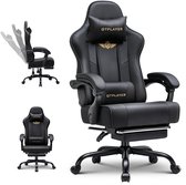 GTPLAYER - Gaming Stoel - Met Voetensteun Hoofdsteun en Lendensteun 180kg - Zwart
