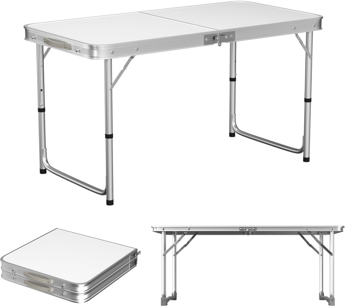 Opklapbare Picknicktafel Aluminium - Draagbaar buitentafel voor Camping Strand Tuin - Verstelbaar - wit- 120 x 60 x 70 cm