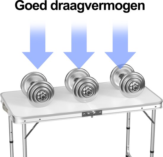 Opklapbare Picknicktafel Aluminium - Draagbaar buitentafel voor Camping Strand Tuin - Verstelbaar - wit- 120 x 60 x 70 cm — afbeelding 3