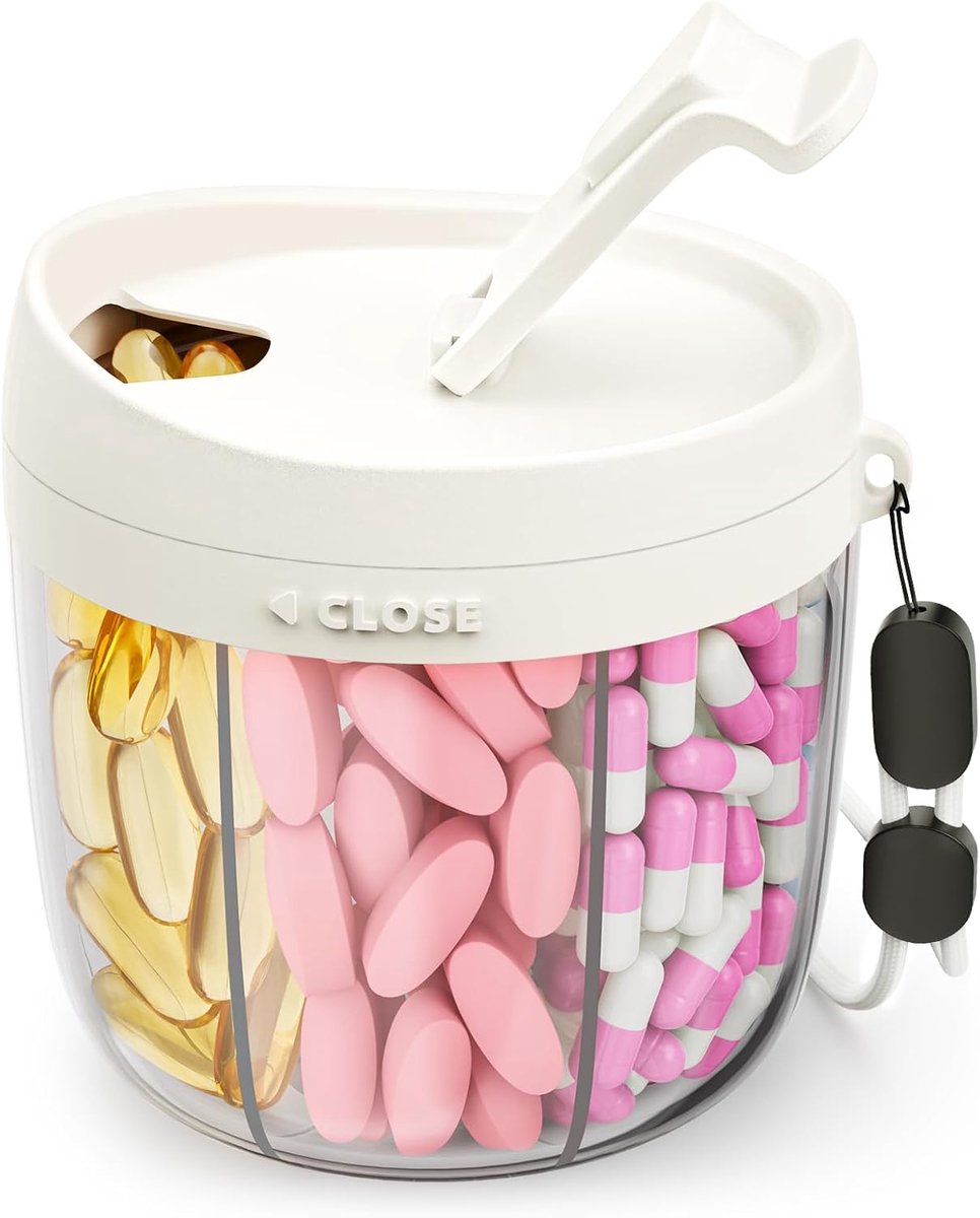 Pillendoos met 7 grote vakken, draagbare opbergdoos, brede opening voor gemakkelijk gebruik, anti-mengopbergdoos, geschikt voor reizen, opbergdoos, wit - 2 stuks