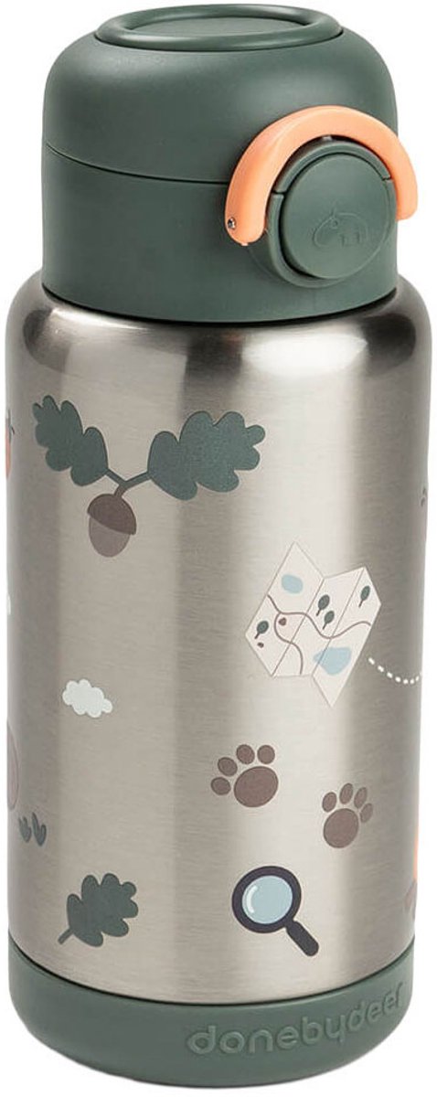 Done By Deer Thermos Drinkfles Rietje - 340 ml - Tiny Trails - Green
