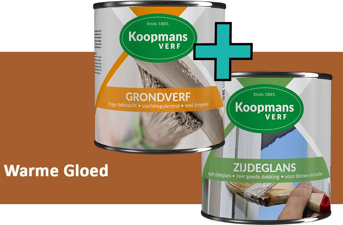 Koopmans Grondverf en Zijdeglans Lakverf - set geschikt voor hout en metaal – Warme Gloed – 2x – 2,5 l