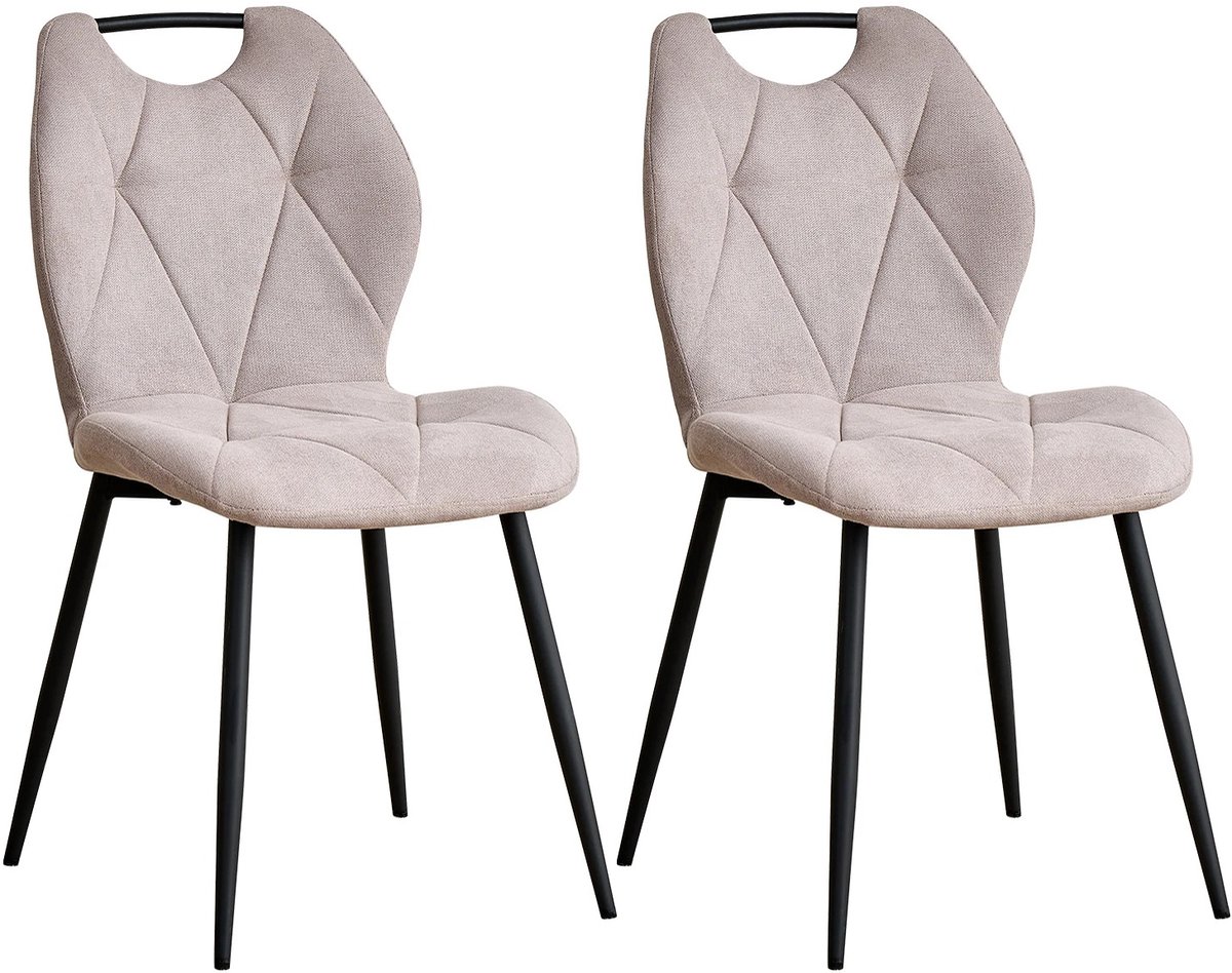 Questyr beige - Set van 2 eetkamerstoelen in Scandinavische stijl - comfortabele fluwelen eetkamerstoelen - stoelen met metalen poten
