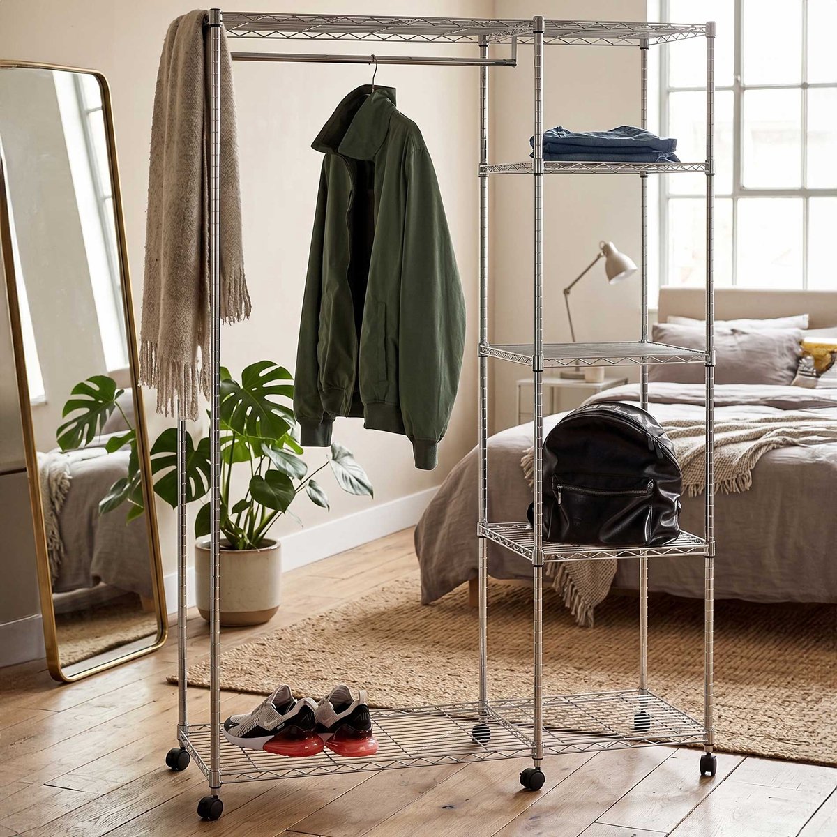 Kledingtrolley | 123 X 45 X 181 Cm | Verchroomd Staal | Zilverkleurig