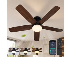 Rosnek Plafondventilator met Lamp - Ø106 cm - Ventilator Plafond met Dubbelzijdige Bladen - LED Plafondlamp Dimbaar - Afstandsbediening & App - 6 Snelheden - Stille DC Motor