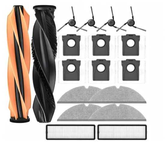 18-delige accessoireset voor de Dreame D20 Pro , D20 Pro Plus robotstofzuiger - inclusief 1 paar hoofdborstel, 4 zijborstels, 2 filters, 4 doeken, 6 stofzakken