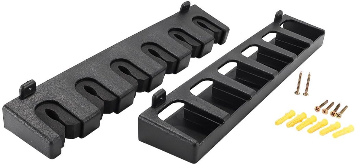 Dailygoods- Hengel Display Rek - Wandgemonteerd - 6 Gaten - Stabiliserende Bevestigingsclips - Ondersteunende Groeven - Ruimtebesparend - Hengelhouder