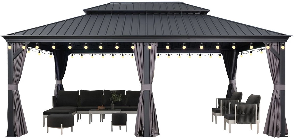 Purple Leaf Hardtop pavillon 6 x 4,25 m - gris luxe avec éclairage