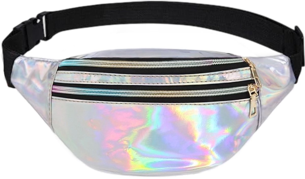 Dailygoods- Heuptas dames waterafstotend - Verstelbare riem - Drie vakken - Holografisch - Festival/feest - PU-leer/polyester - Buiktas