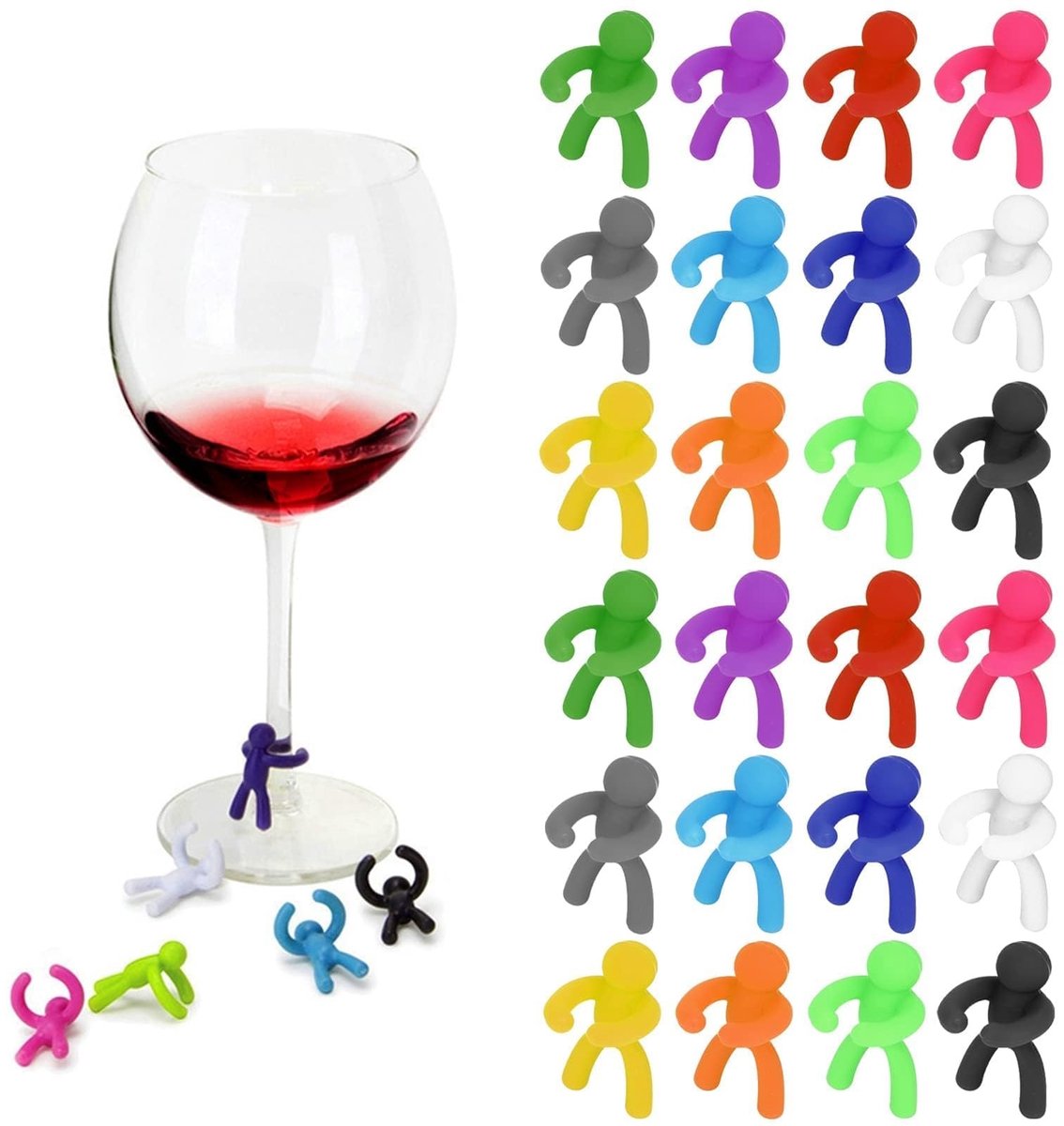 Dailygoods- Wijnglas Herkenner 24 Stuks - Glasmarkers Stiften - Herbruikbare Identificatiemarkers - Siliconen - Decoratieve Borden - Grappig Ontwerp